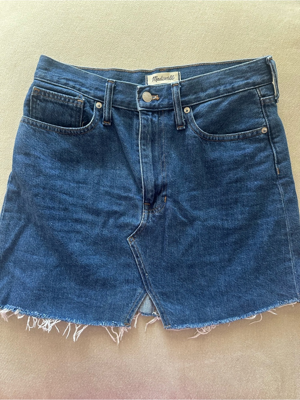 Madewell Dark Blue Ridge Denim A-Line Skirt with Raw Hem
